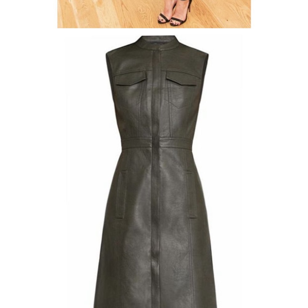 Sleeveless Dark Green Leather Dress
